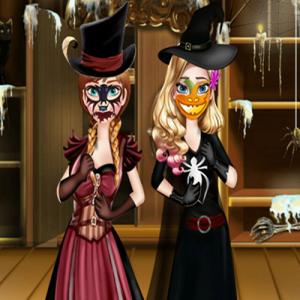 Schwestern Halloween-Vorbereitungen