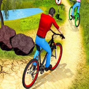 Велосипедист по бездорожью в гору