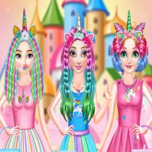 Princesses arc-en-ciel licorne salon de coiffure