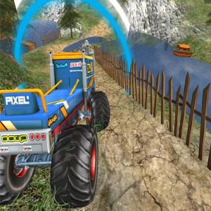 Monster camion offroad conduisant montagne