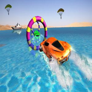 Вождение автомобиля с плавающим водным серфером: пляжные гонки