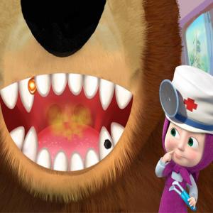 Mädchen und das Bären-Zahnarztspiel