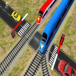 Євро залізничний переїзд: залізничний поїзд проходить 3D