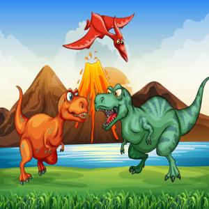 Красочные динозавры: три в ряд