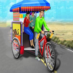 Общественный трехколесный велосипед за рулем рикши